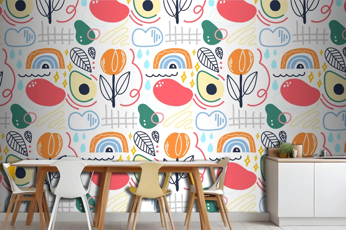 Colorful Abstract Organic Shapes Kitchen Wallpaper Mural