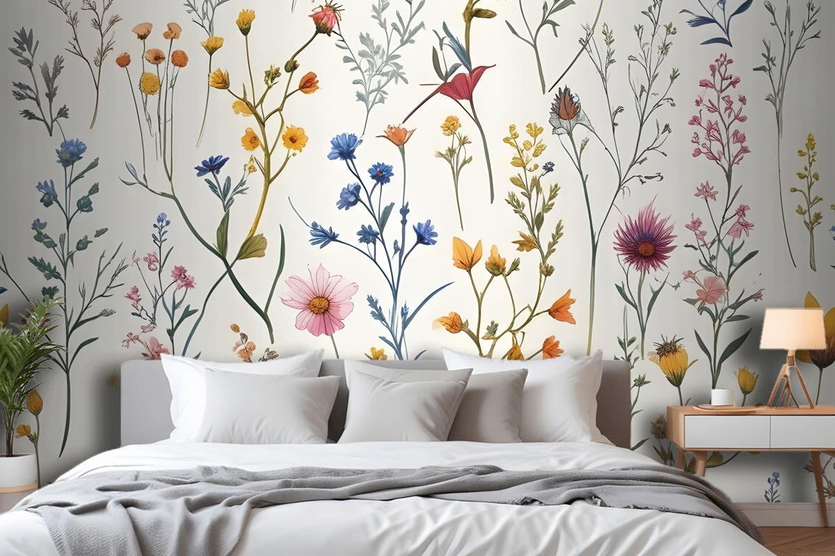 Colorful Blossoms Bedroom Wallpaper Mural