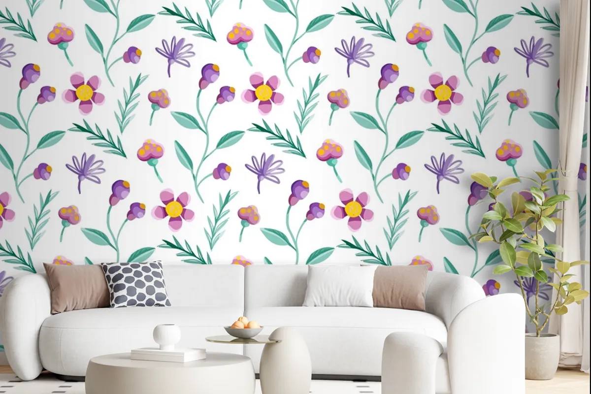 Colorful Floral Pattern Wallpaper Mural