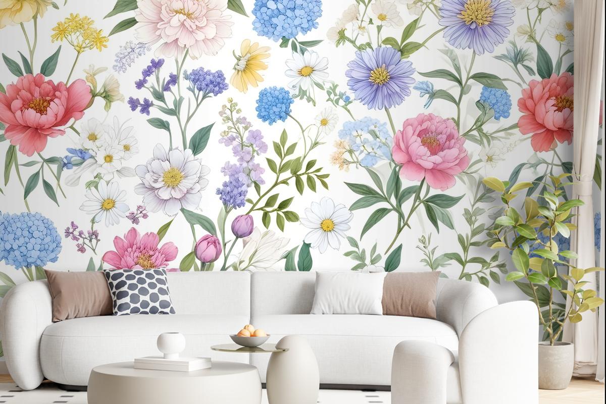 Colorful Spring Pink Wildflowers Wallpaper Mural