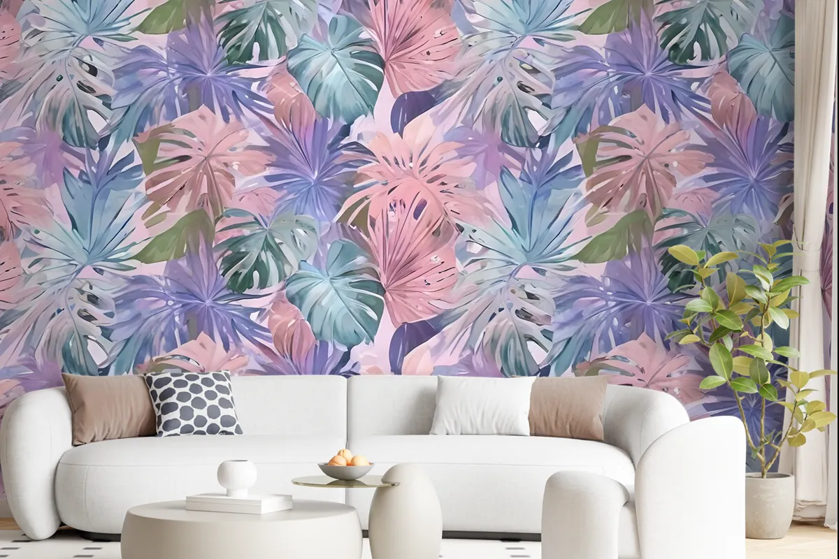 Colorful Tropical Leaf Wallpaper Mural