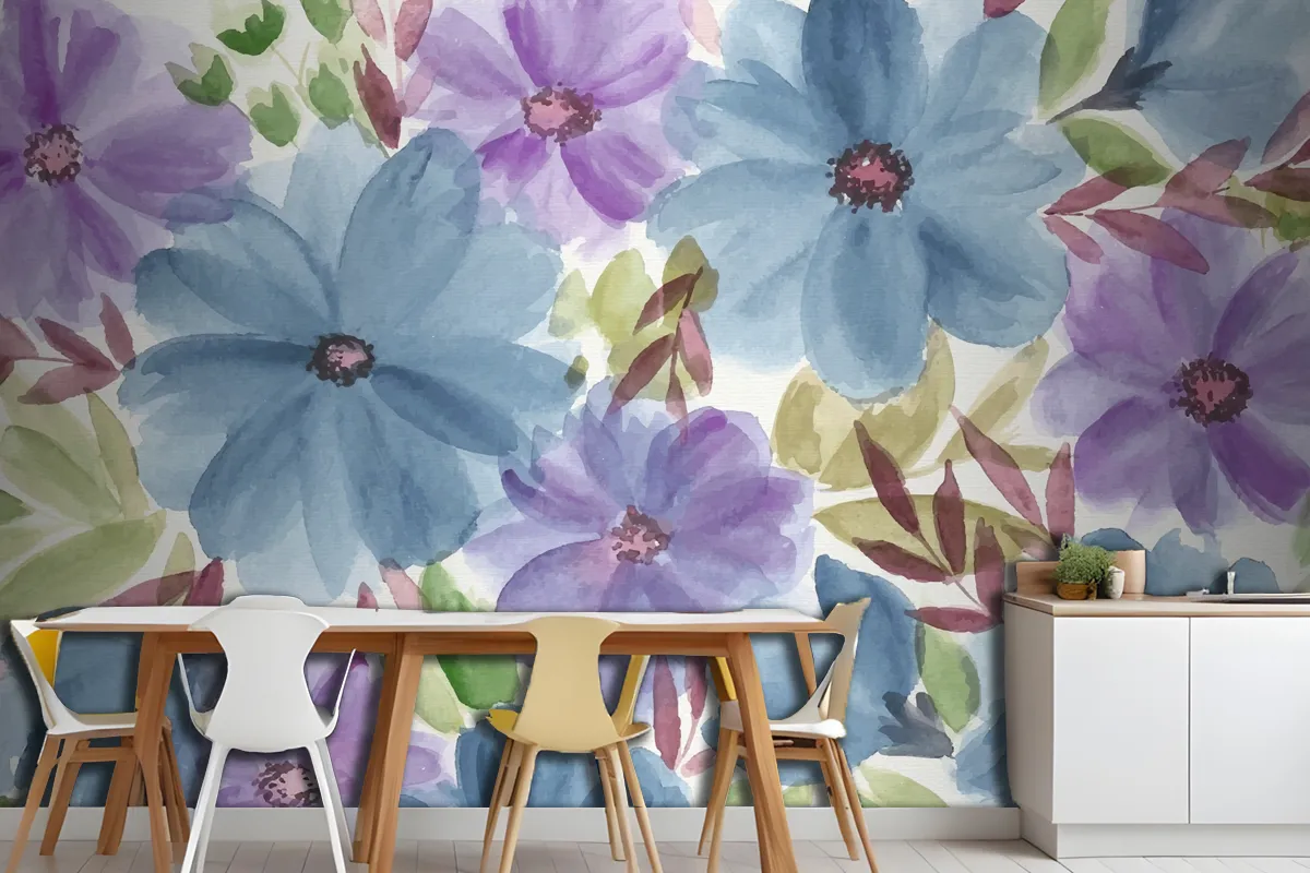 Colorful Watercolor Floral Wallpaper Mural