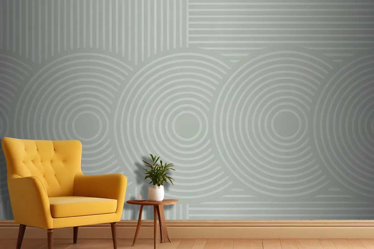 Concentric Circles And Vertical Lines In Green Wallpaper Mural