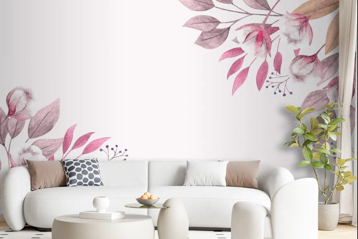 Copy Space Spring Background With Flowers And Leaves Wallpaper Mural