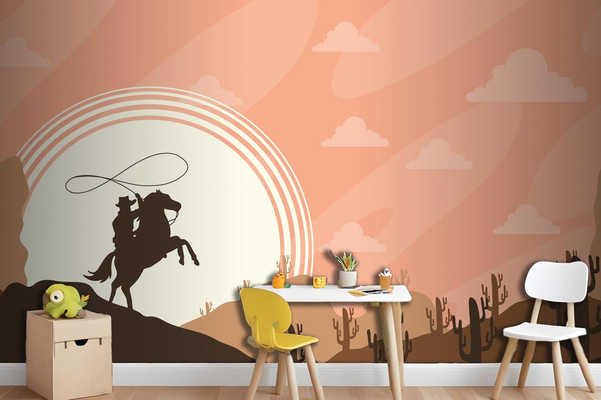 Cowboy In The Desert Scene Poster Wallpaper Mural