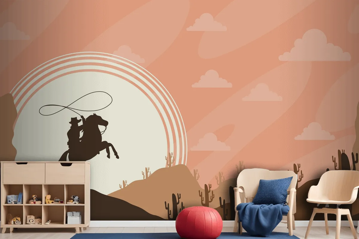 Cowboy In The Desert Scene Poster Wallpaper Mural