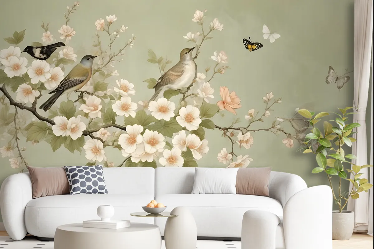 Cream Begonia Blossom Floral Art Wallpaper Mural