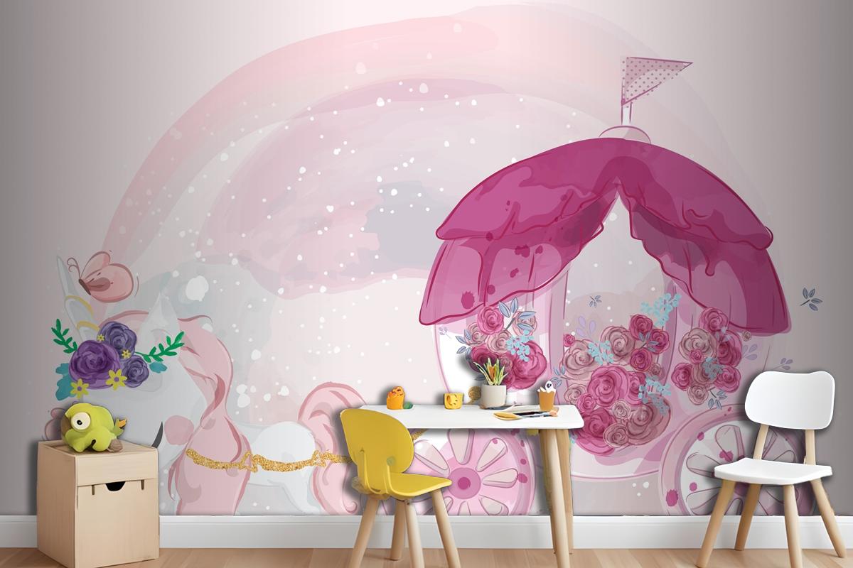 Cute Baby Unicorn Hand Drawn In Sweet Watercolor Style Wallpaper Mural