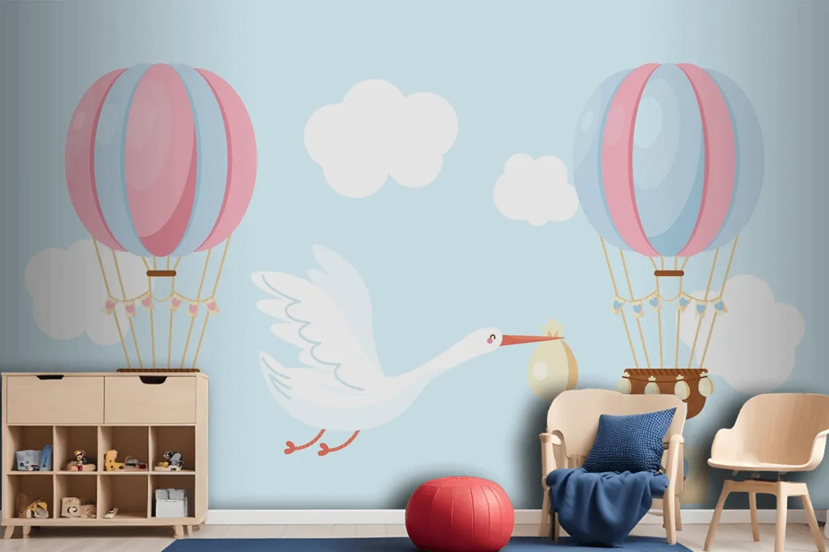 Cute Flat Design Gender Reveal Wallpaper Mural