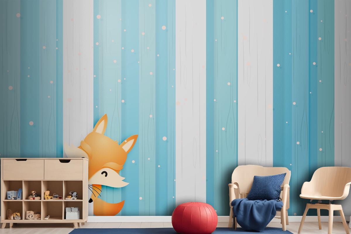 Cute Fox And Rabbit In The Wood With Paper Art Style Pastel Scheme Wallpaper Mural