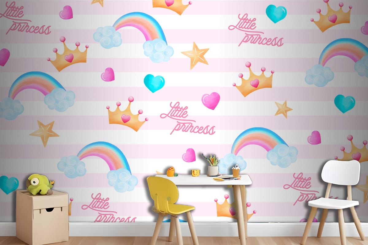 Cute Pattern With Lovely Elements For A Little Princess Wallpaper Mural