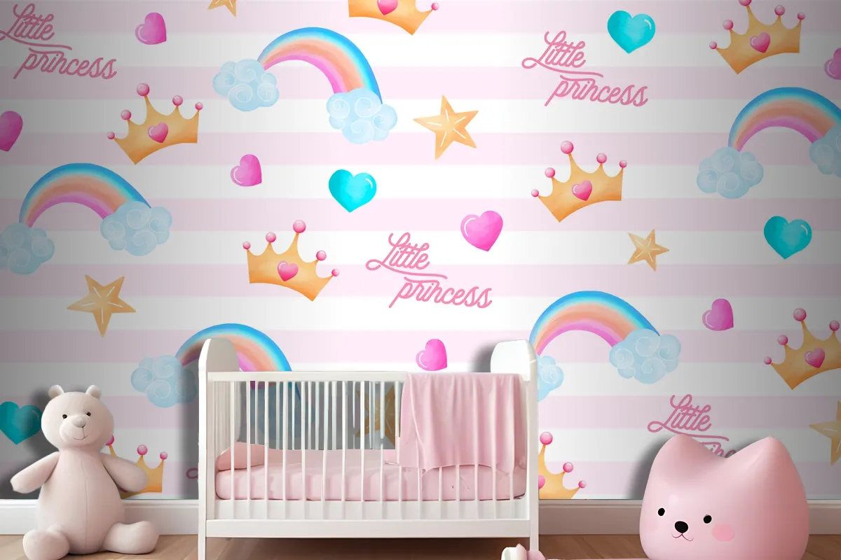 Cute Pattern With Lovely Elements For A Little Princess Wallpaper Mural