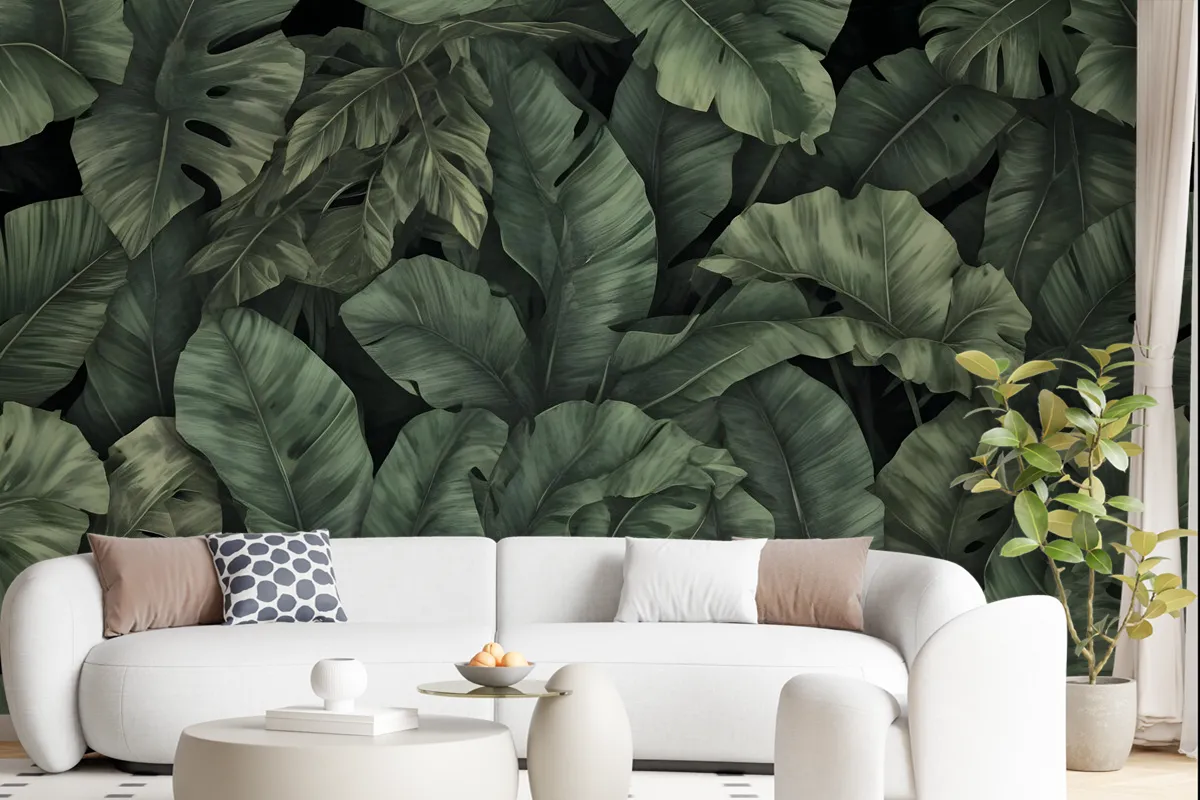 Dark Banana Leaf Wallpaper Mural