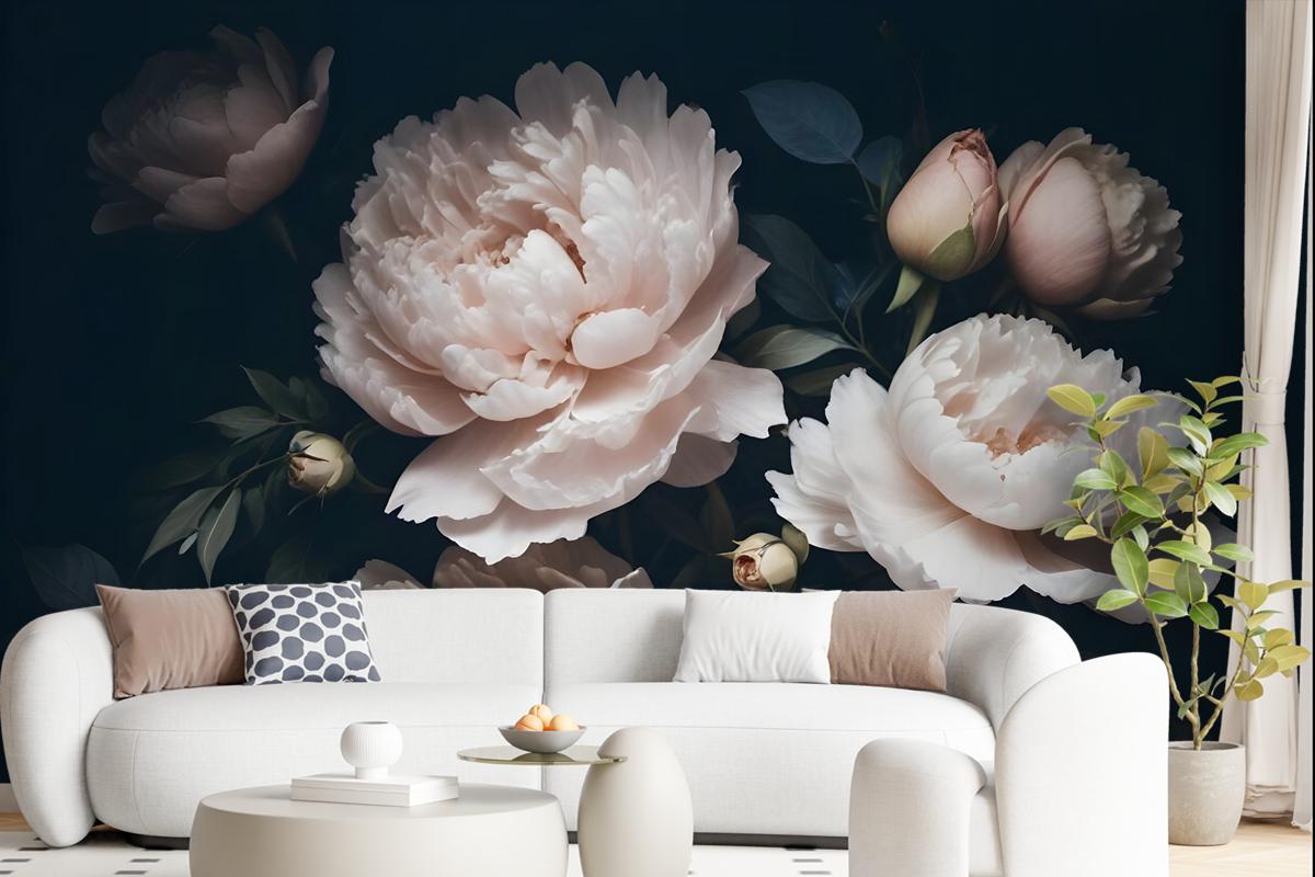 Dark Floral Peony Bouquet Wallpaper Mural