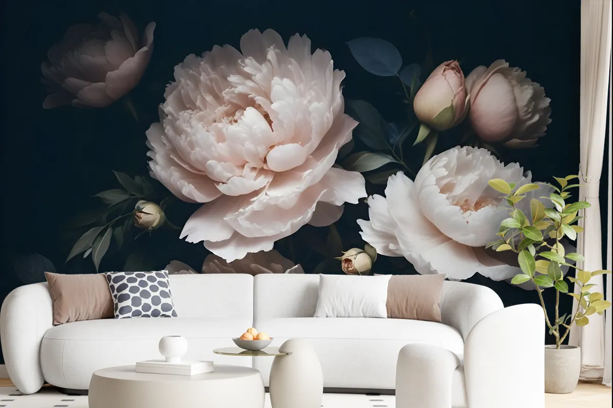 Dark Floral Peony Bouquet Wallpaper Mural