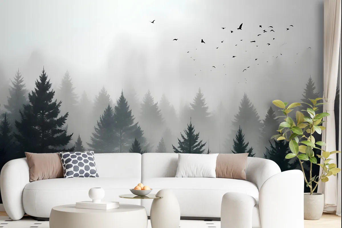 Dark Forest Misty Landscape Wallpaper Mural