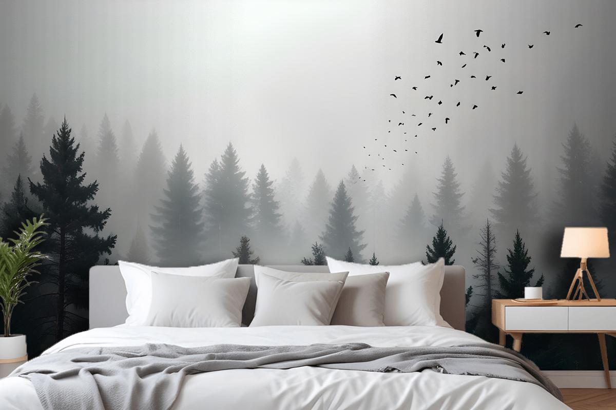 Dark Forest Misty Landscape Wallpaper Mural