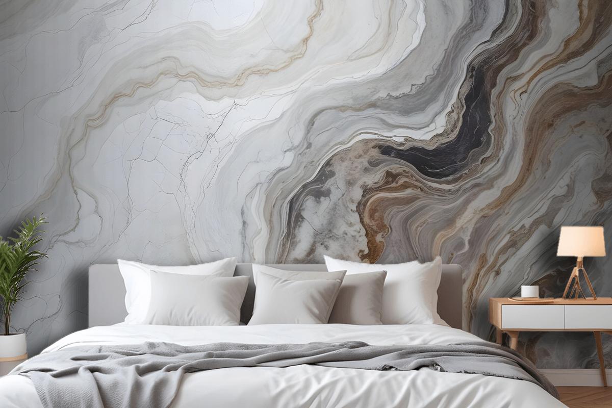 Dark Marble Gray And Brown Waves Wallpaper Mural