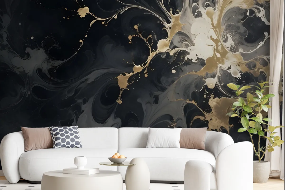 Dark Marble With Gold Faux Wallpaper Mural