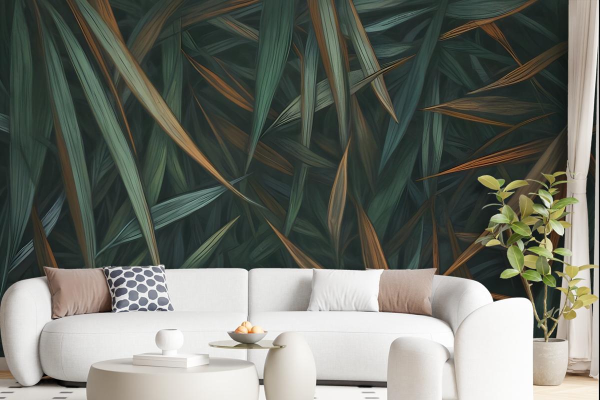 Dark Tropical Exotic Palm Leaf Wallpaper Mural