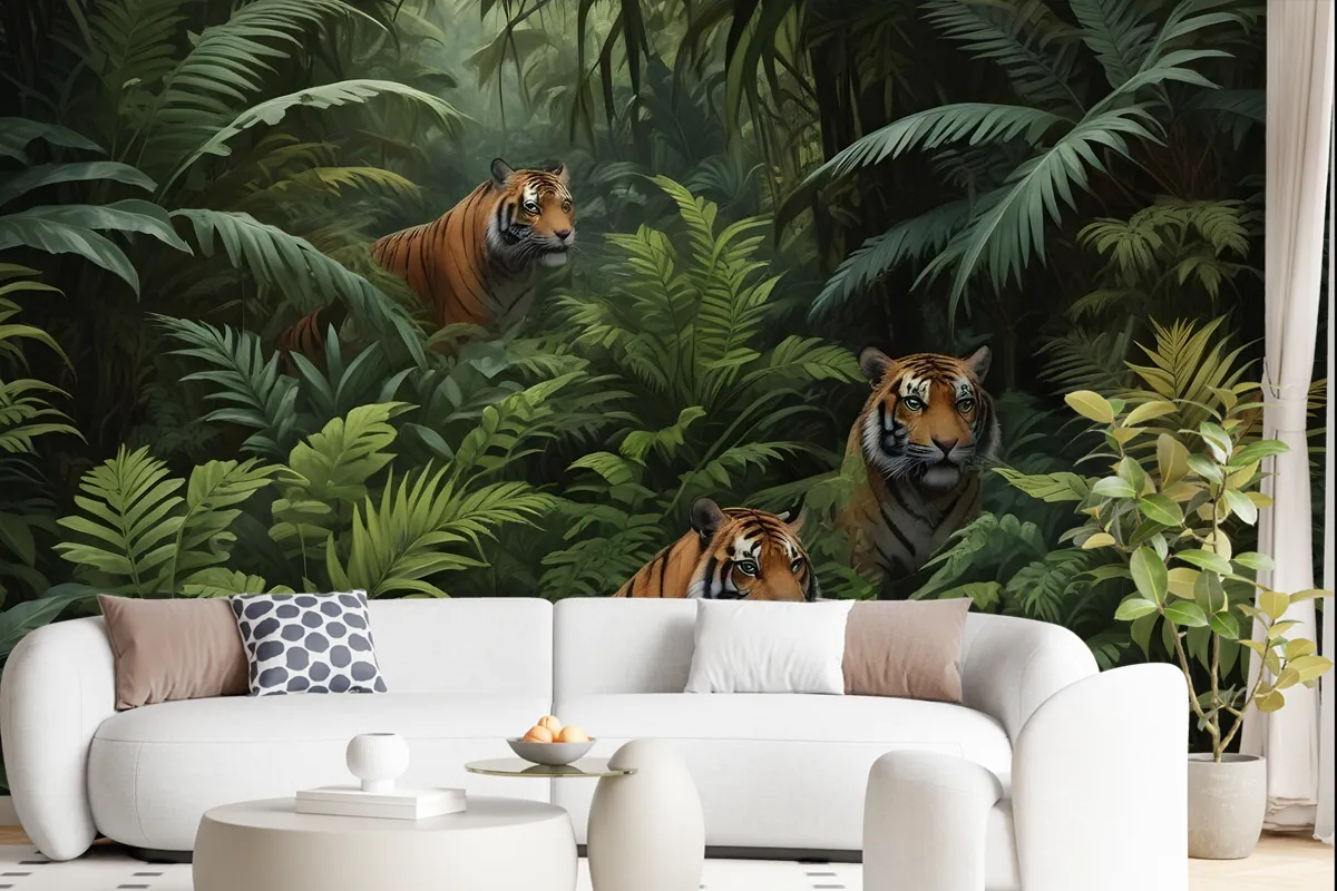 Dark Tropical Trees With Leopards Wallpaper Mural