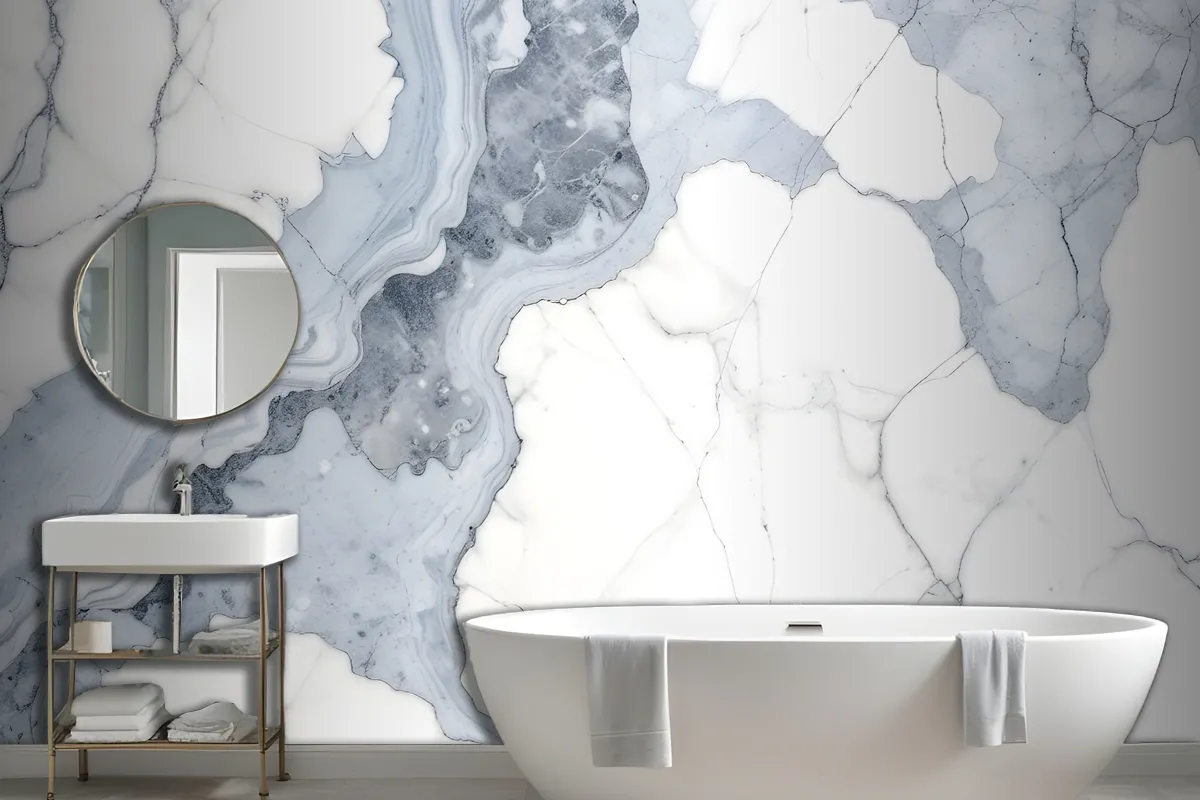 Deep Blue Clouded Marble Wallpaper Mural
