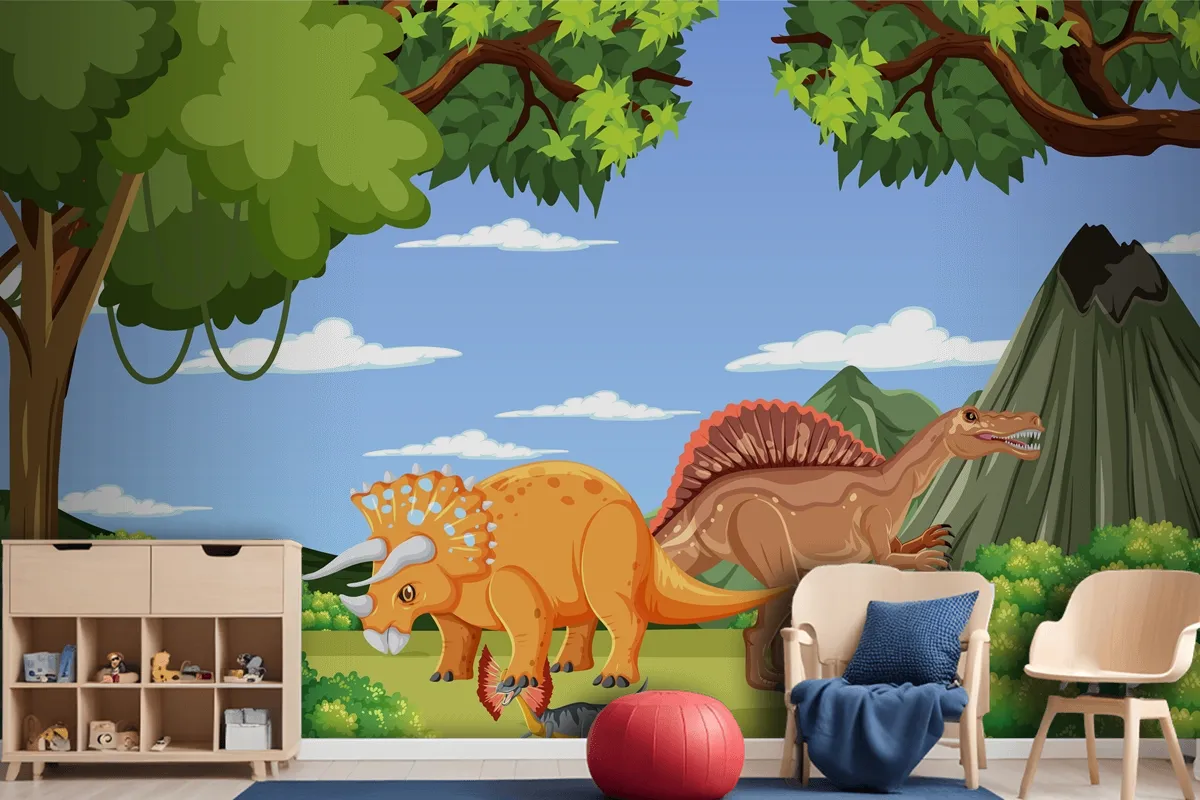 Dinosaur In Prehistoric Forest Scene Wallpaper Mural