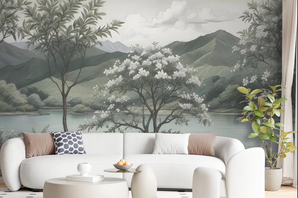 Dreamy Tropical Dark Forest Scene Wallpaper Mural