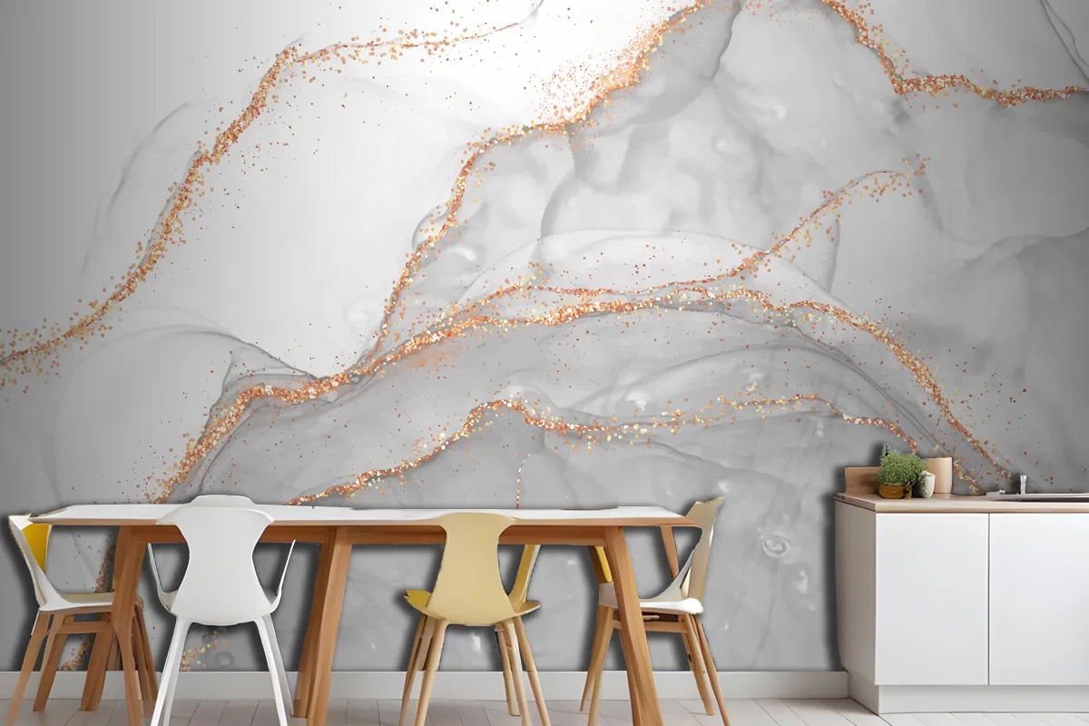 Elegant Alcohol Ink Design With Gold Glitter Elements Wallpaper Mural