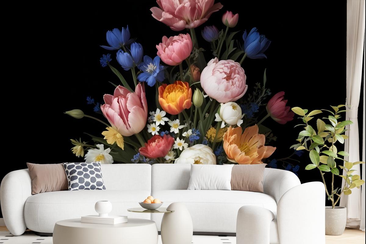 Elegant Dutch Dark Floral Bouquet Wallpaper Mural