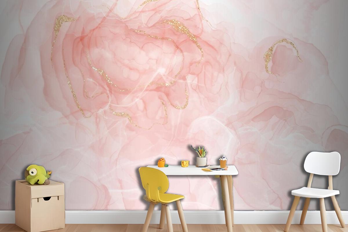 Elegant Hand Painted Alcohol Ink Background With Gold Glitter Wallpaper Mural