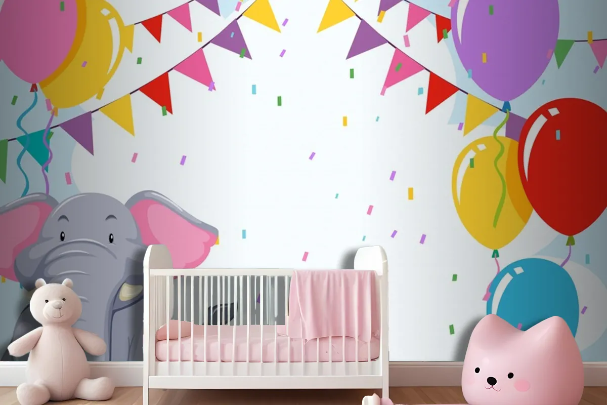 Elepehant On Birthday Template Wallpaper Mural