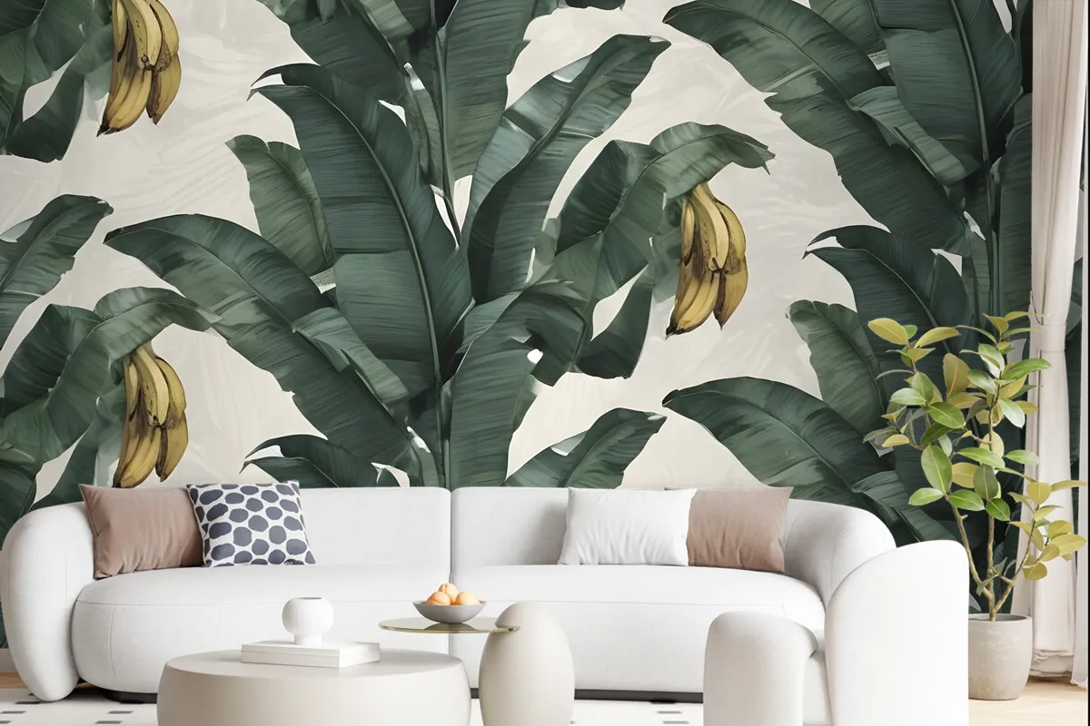 Exotic Banana Leaf Pattern Wallpaper Mural