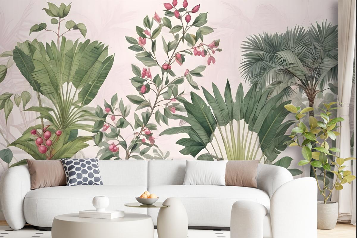 Exotic Leafs With Berries Wallpaper Mural