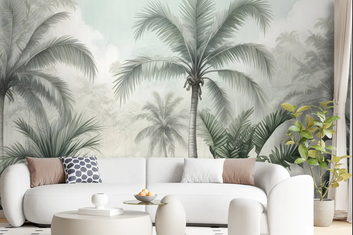 Exotic Palm Tree Landscape Wallpaper Mural