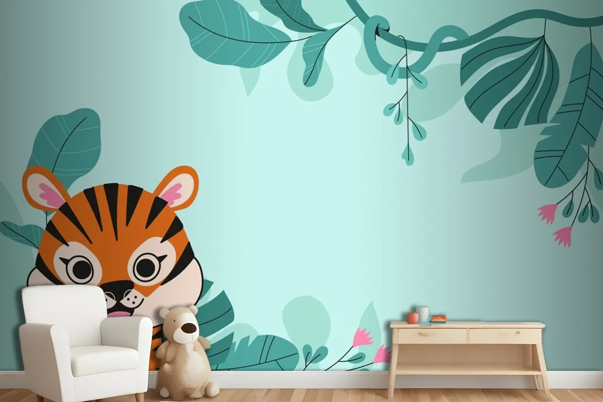 Flat Background For International Tiger Day Awareness Wallpaper Mural