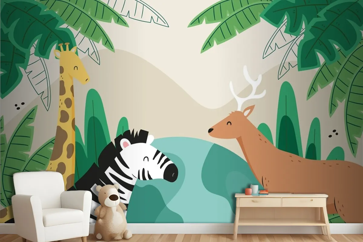 Flat Background For World Wildlife Day With Flora And Fauna Wallpaper Mural