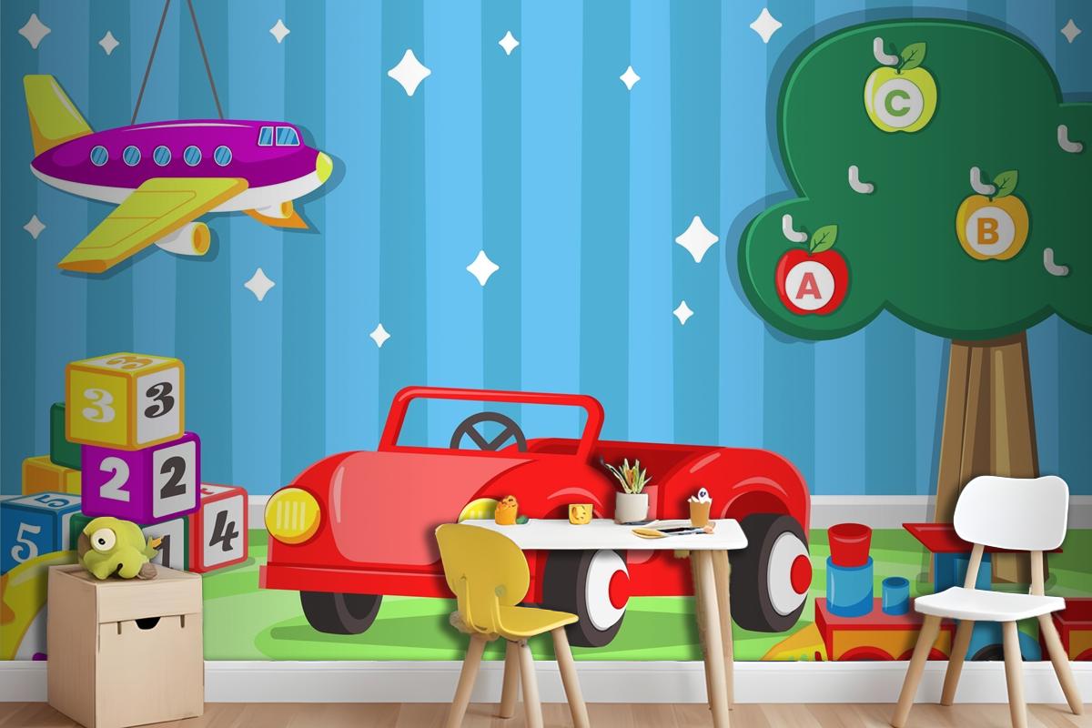 Flat Design Christmas Toys Boys Wallpaper Mural