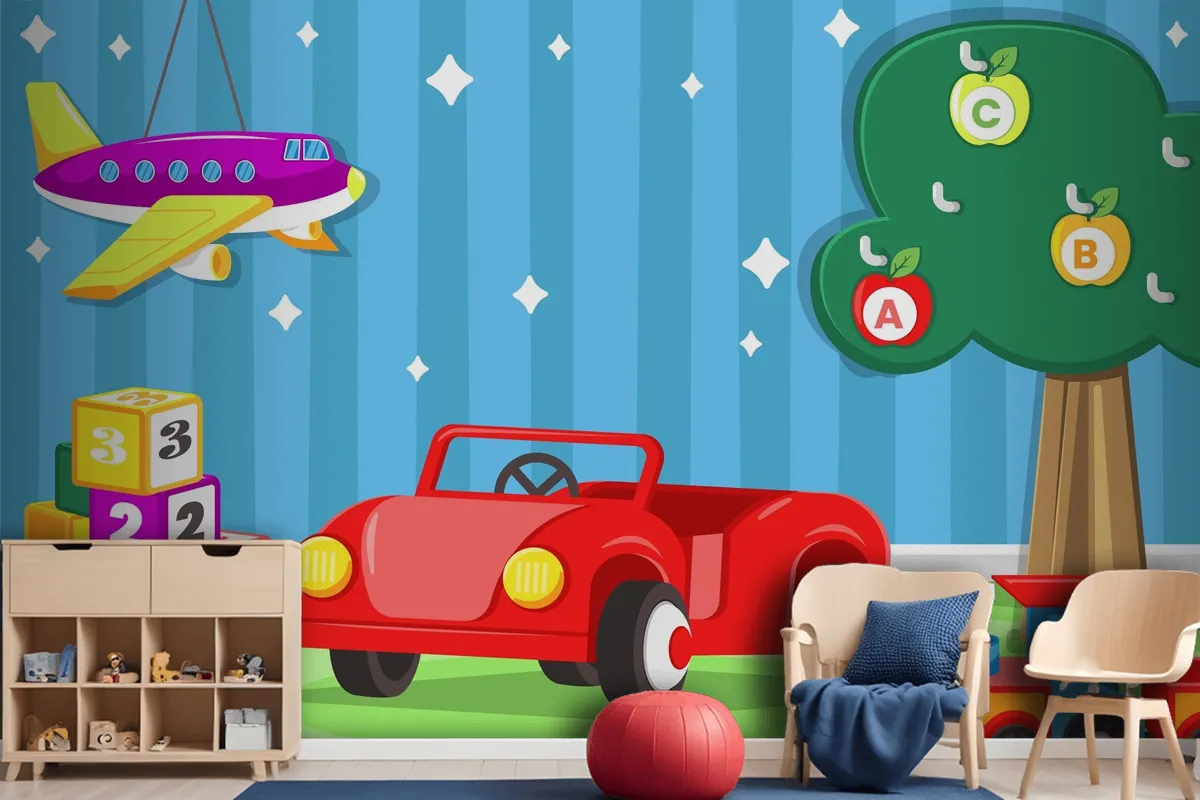 Flat Design Christmas Toys Boys Wallpaper Mural