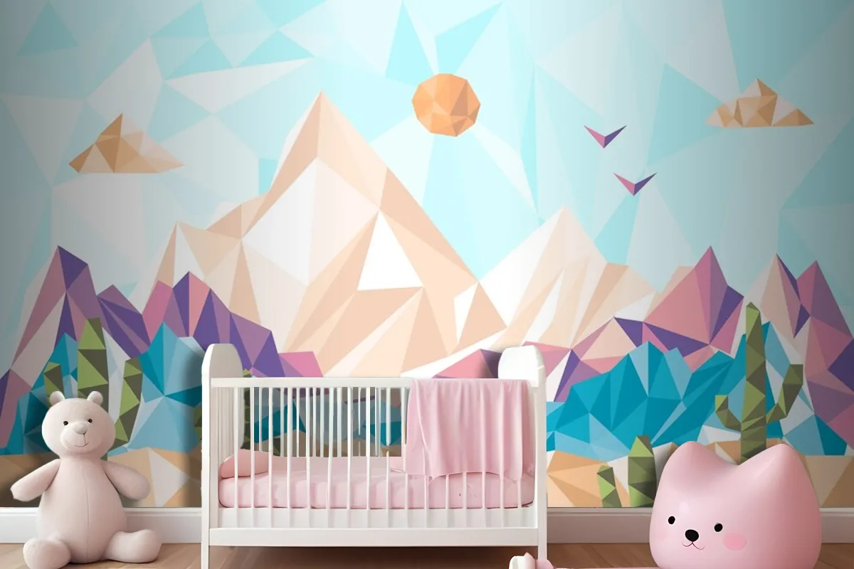 Flat Design Low Poly Landscape Wallpaper Mural