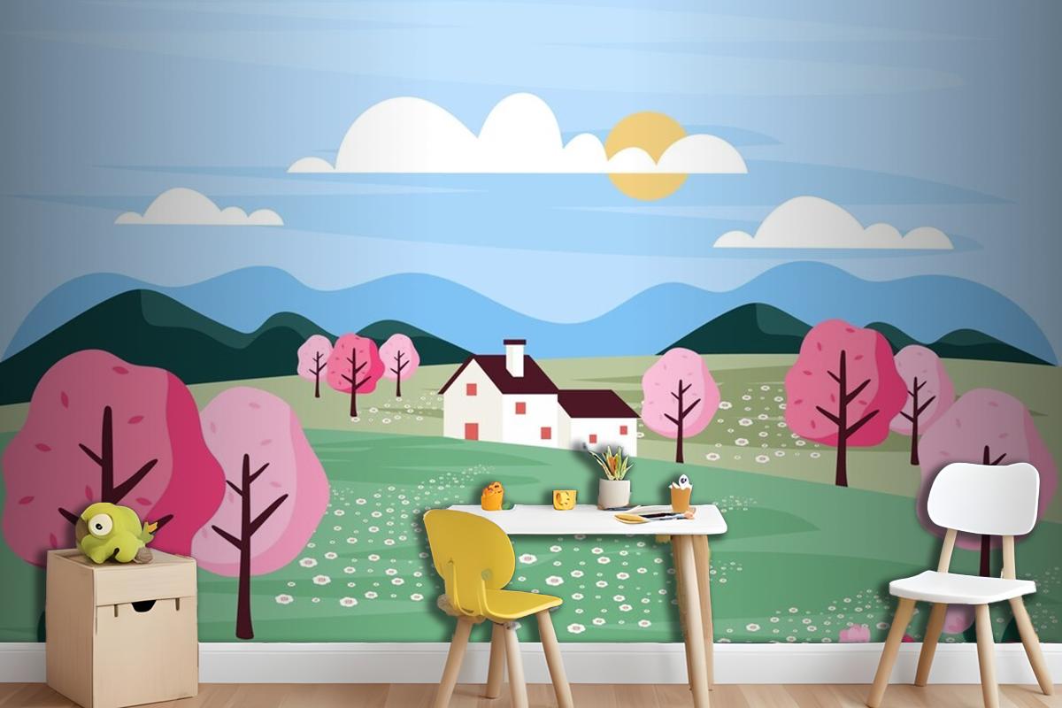 Flat Design Spring Landscape Wallpaper Mural