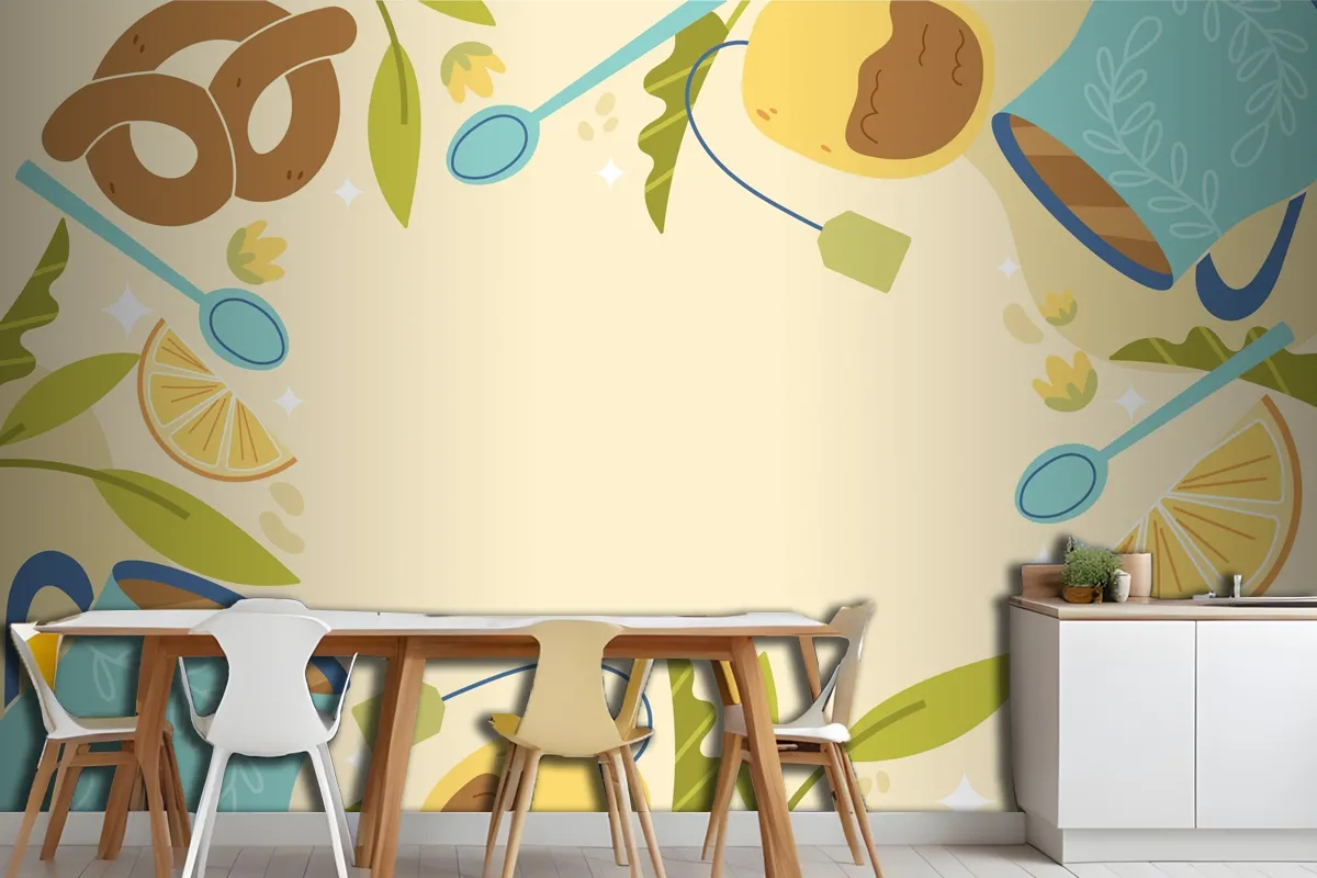 Flat International Tea Day Kitchen Wallpaper Mural