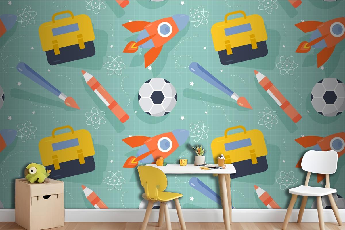 Flat Pattern Design For Back To School Wallpaper Mural