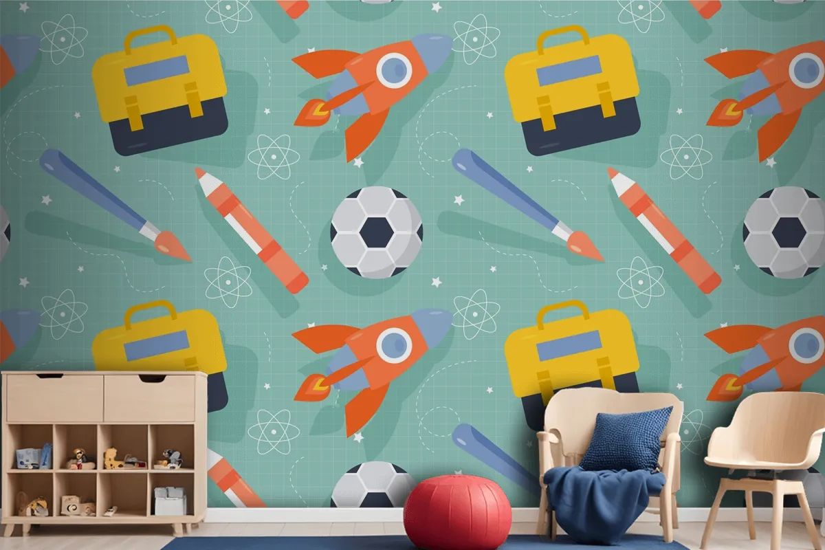 Flat Pattern Design For Back To School Wallpaper Mural