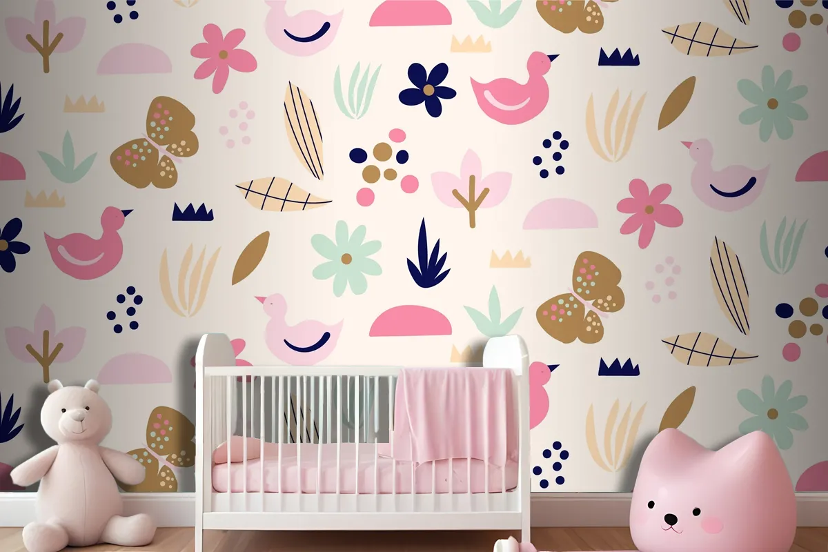 Flat Scandinavian Design Pattern Wallpaper Mural