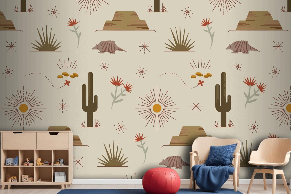 Flat Western Pattern Design Wallpaper Mural