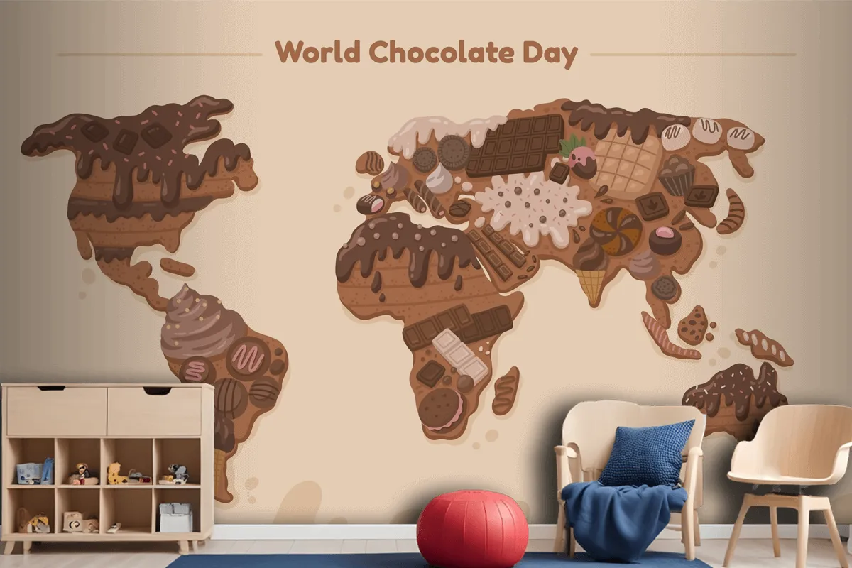 Flat World Map Chocolate Day Wallpaper Mural