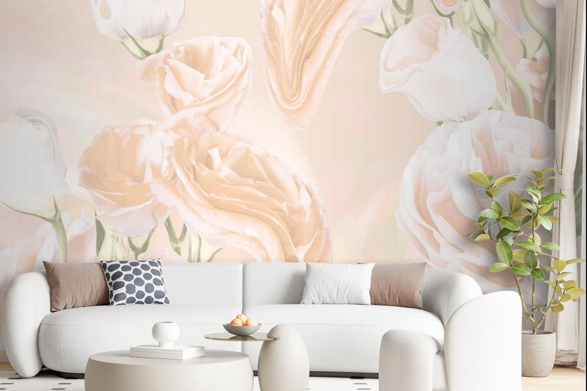 Floral Background Beige Rose Psychedelic Art Wallpaper Mural