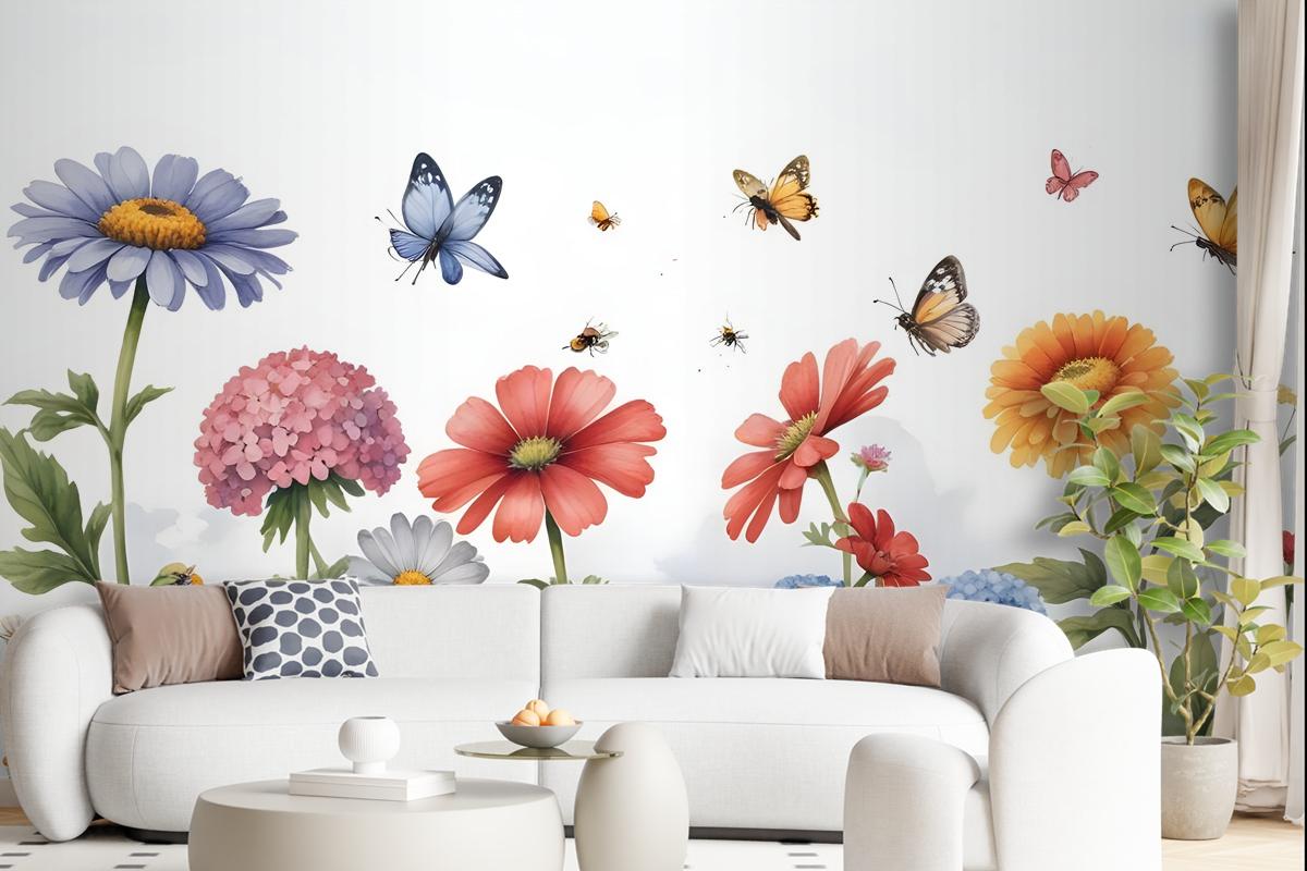 Floral Gardens With Butterflies Wallpaper Mural