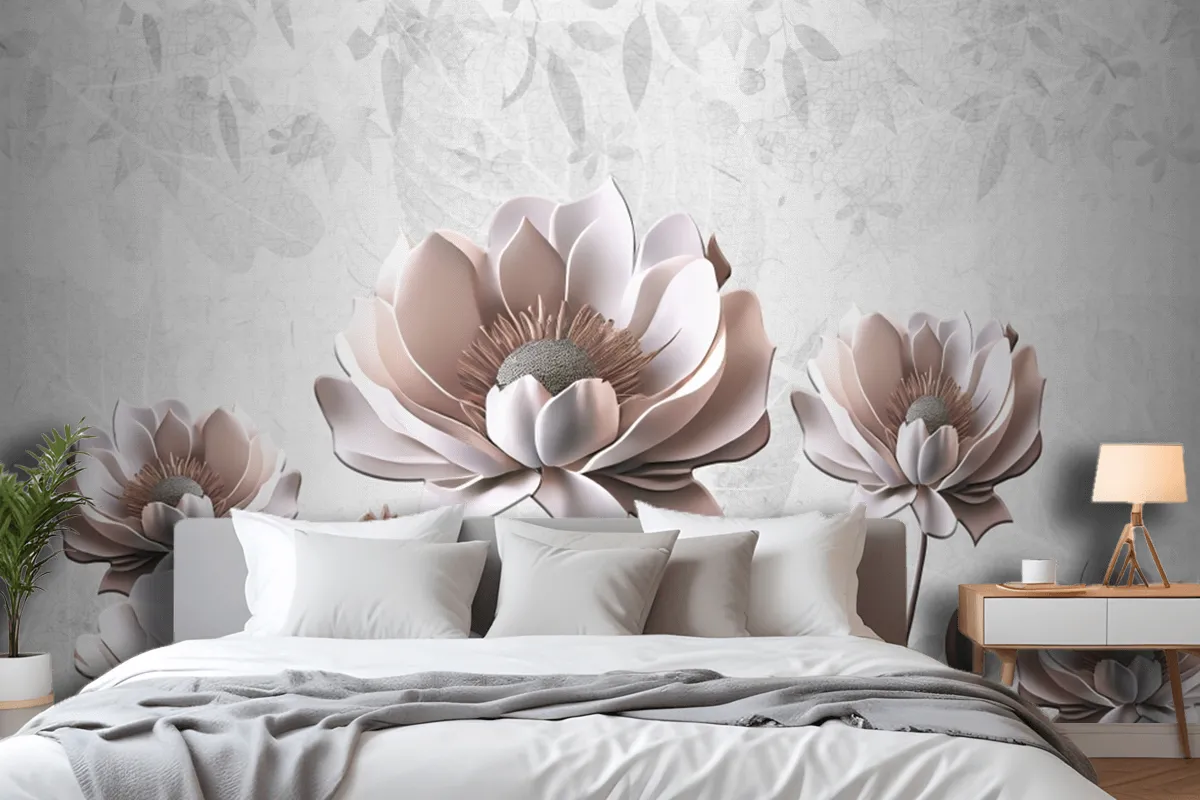 Floral Painting Light Gray Background Wallpaper Mural